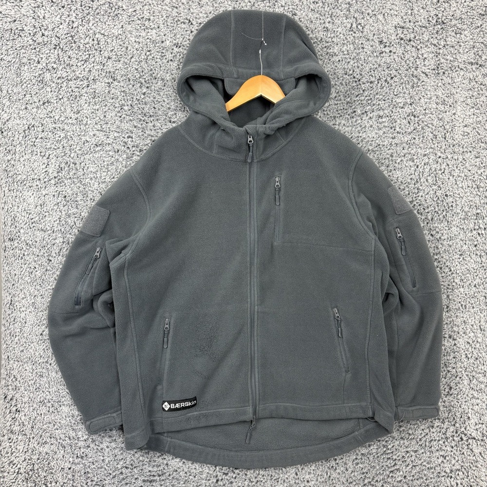 BAERskin Jacket Mens 2XL Gray Tactical Fleece Hooded Full Zip BAER Skin XXL